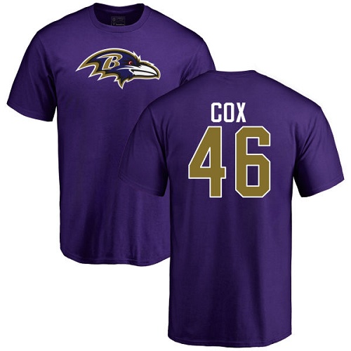 Men Baltimore Ravens Purple Morgan Cox Name and Number Logo NFL Football #46 T Shirt